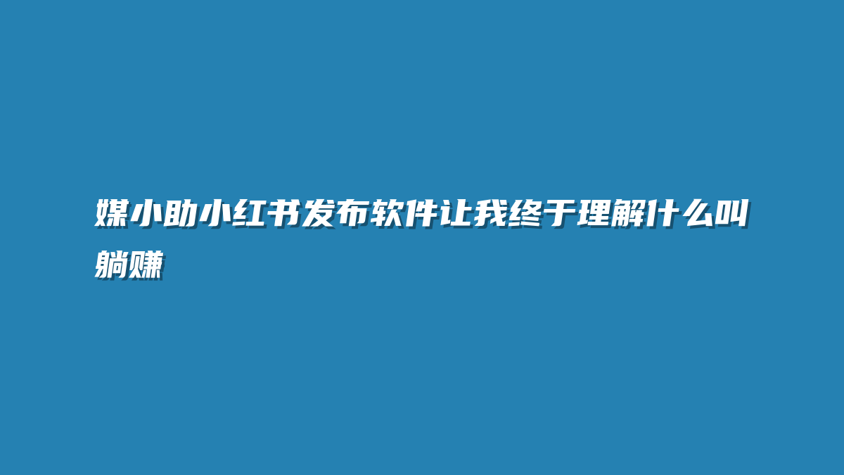 媒小助小红书发布软件让我终于理解什么叫躺赚