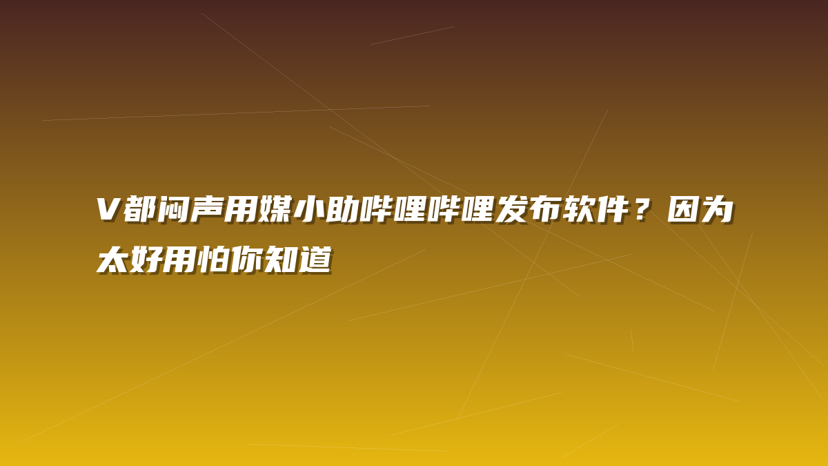 V都闷声用媒小助哔哩哔哩发布软件？因为太好用怕你知道