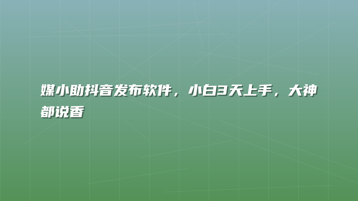 媒小助抖音发布软件，小白3天上手，大神都说香