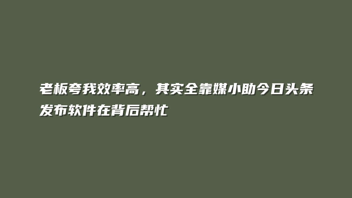 老板夸我效率高，其实全靠媒小助今日头条发布软件在背后帮忙