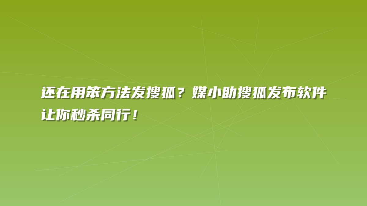 还在用笨方法发搜狐？媒小助搜狐发布软件让你秒杀同行！