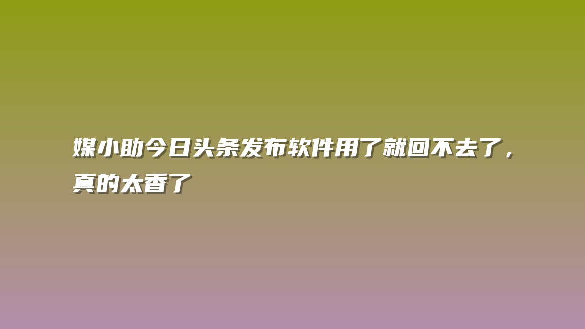 媒小助今日头条发布软件用了就回不去了，真的太香了
