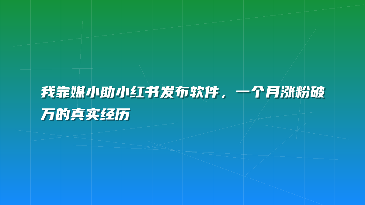 我靠媒小助小红书发布软件，一个月涨粉破万的真实经历