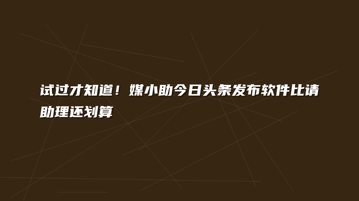 试过才知道！媒小助今日头条发布软件比请助理还划算
