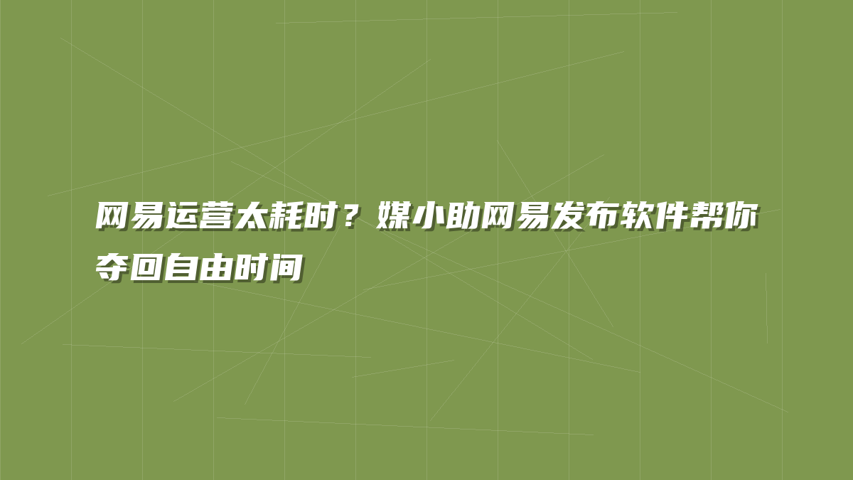 网易运营太耗时？媒小助网易发布软件帮你夺回自由时间