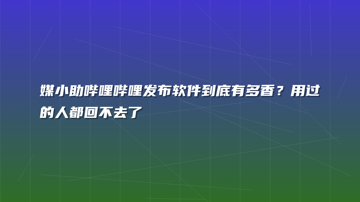 媒小助哔哩哔哩发布软件到底有多香？用过的人都回不去了