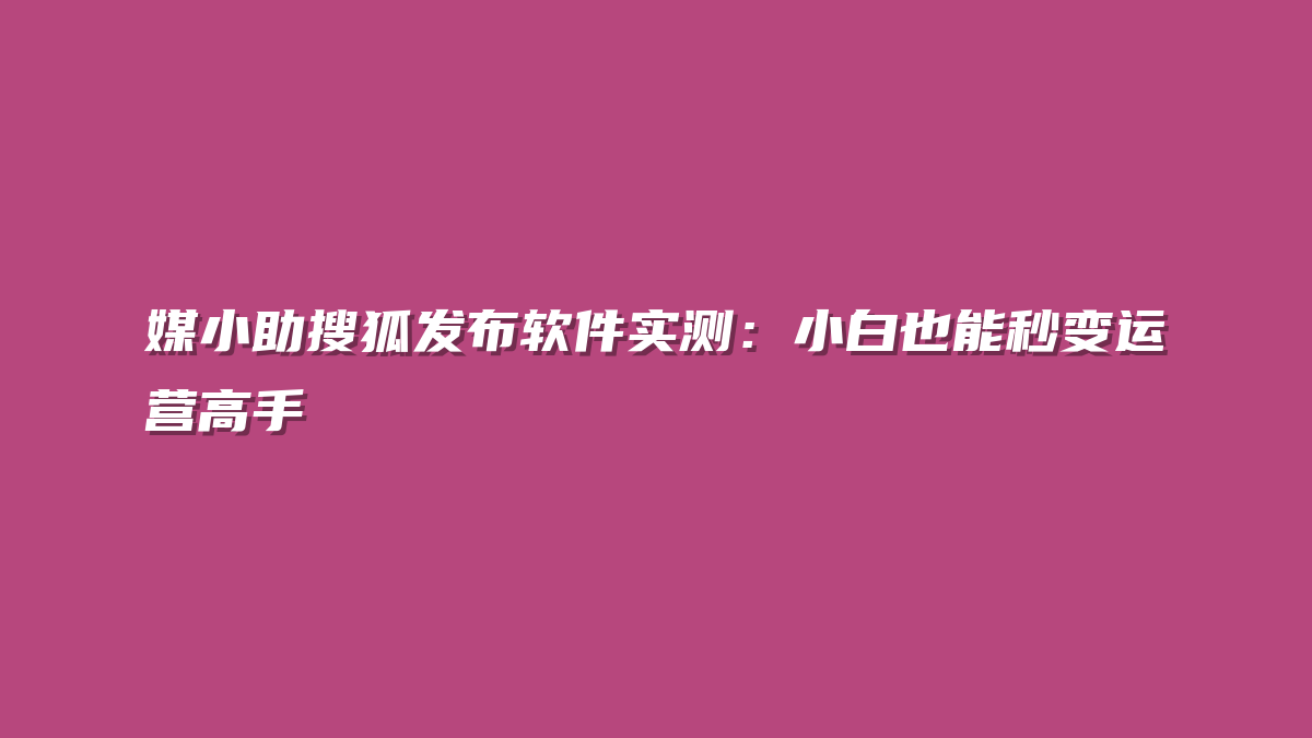 媒小助搜狐发布软件实测：小白也能秒变运营高手