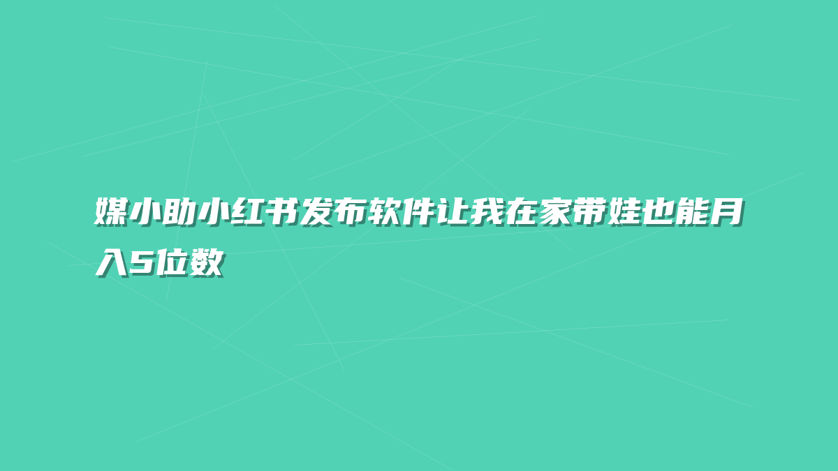 媒小助小红书发布软件让我在家带娃也能月入5位数