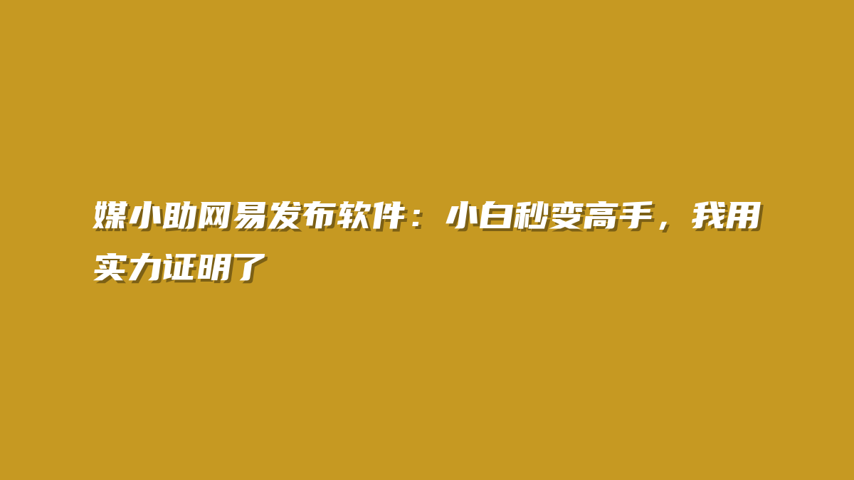 媒小助网易发布软件：小白秒变高手，我用实力证明了