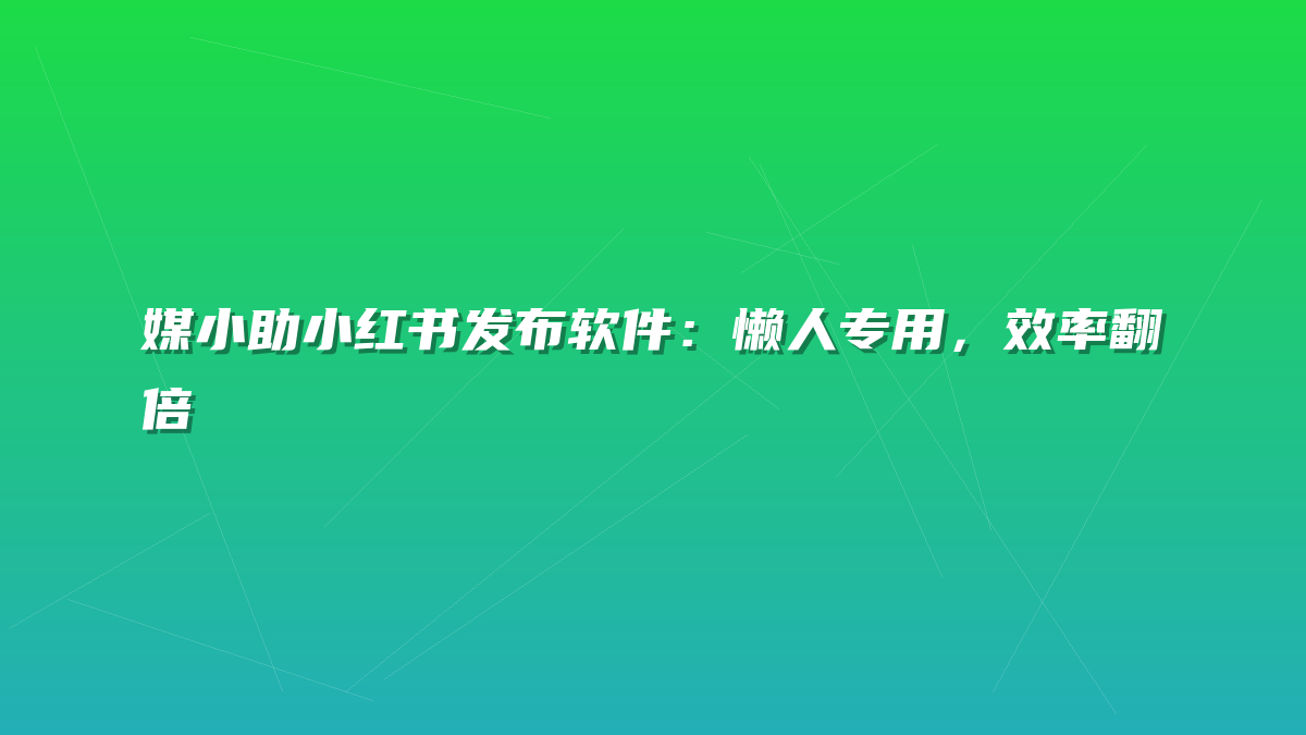 媒小助小红书发布软件：懒人专用，效率翻倍