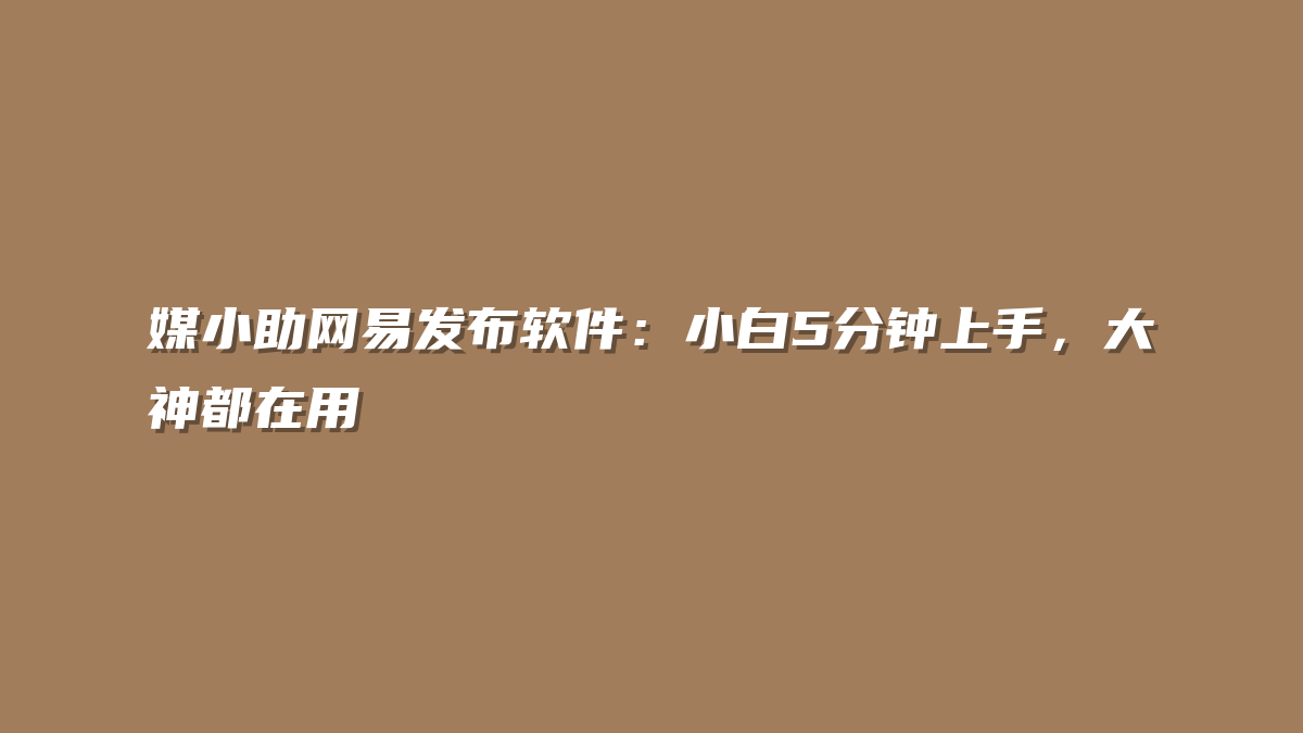 媒小助网易发布软件：小白5分钟上手，大神都在用