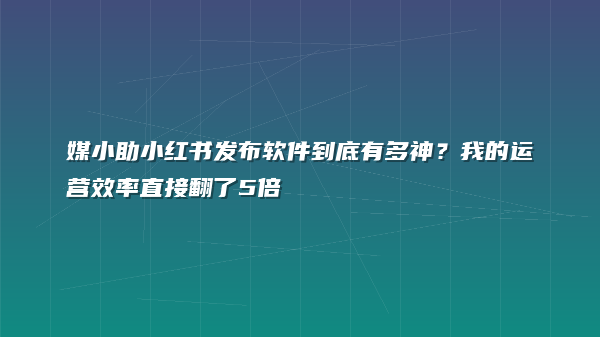 媒小助小红书发布软件到底有多神？我的运营效率直接翻了5倍