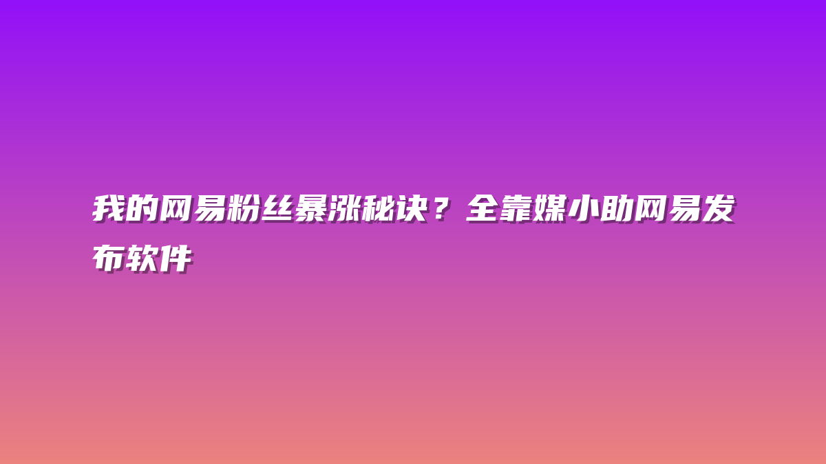 我的网易粉丝暴涨秘诀？全靠媒小助网易发布软件