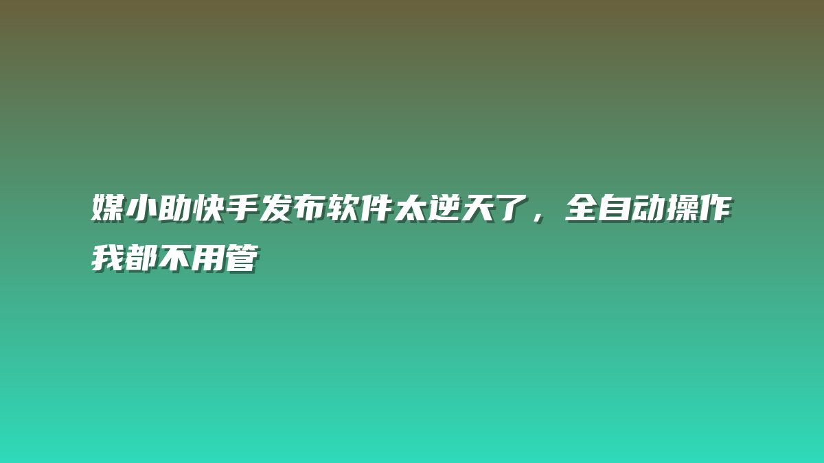 媒小助快手发布软件太逆天了，全自动操作我都不用管