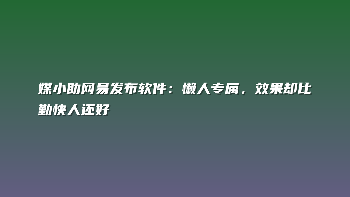 媒小助网易发布软件：懒人专属，效果却比勤快人还好