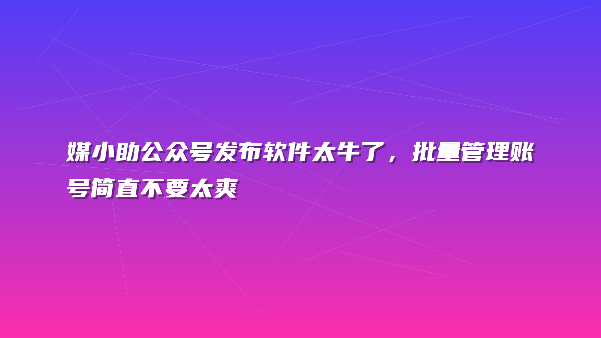 媒小助公众号发布软件太牛了，批量管理账号简直不要太爽