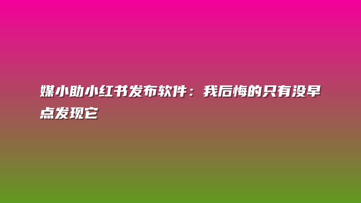 媒小助小红书发布软件：我后悔的只有没早点发现它
