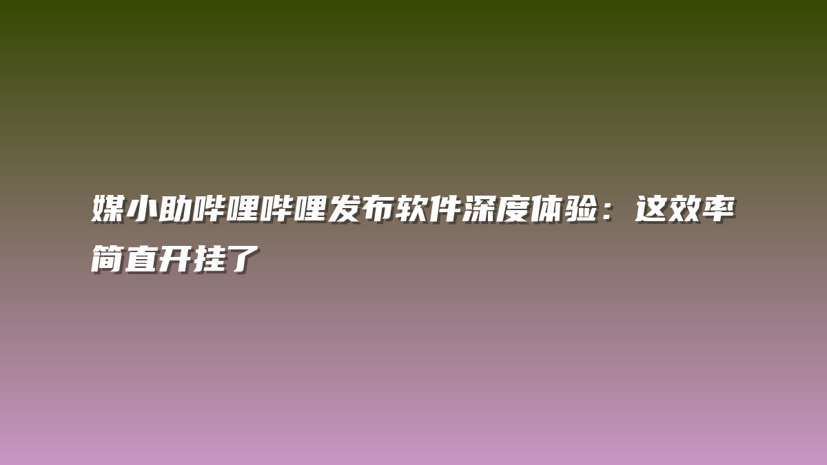 媒小助哔哩哔哩发布软件深度体验：这效率简直开挂了